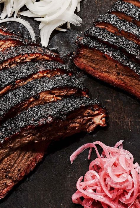 This smoked brisket recipe by barbecue expert Matt Horn from his restaurant, Horn Barbecue, in Oakland, California, takes time and patience, but is worth the wait. Southern Foods, Brisket Recipes Smoked, Smoked Turkey Recipes, Brisket Recipe, Smoked Beef Brisket, Bbq Menu, Baking Stuff, Smoked Meat, Brisket Recipes