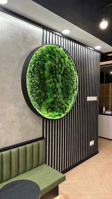 Mossarium Terrarium Malaysia on Instagram: "The preserved moss wall installation at Gamuda Office. . . . . . #moss #interior #wall #design #interiordesign #decor #office #plant #green" Moss Wall Indoor, Office Entrance Design, Moss Interior, Commercial Reception, Waiting Area Design, Preserved Moss Wall, Vertikal Garden, Office Wall Design, Green Lounge