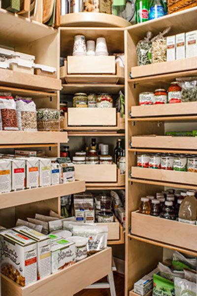 Get a closer look at dry goods with these attractive storage products Small Corner Pantry, Corner Pantry Ideas, No Pantry Solutions, Organized Pantry, Custom Pantry, Corner Pantry, Pull Out Shelves, Pantry Shelving, Kitchen Cabinet Drawers