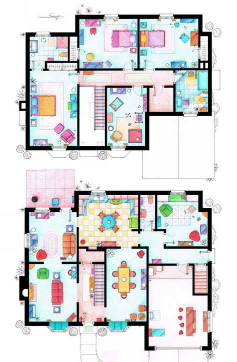 Simpsons House, Plan Movie, Beach House Plans, Interior Design Sketches, Sims House Plans, House Layout, Anime Room, Sims 4 Houses, Sims House