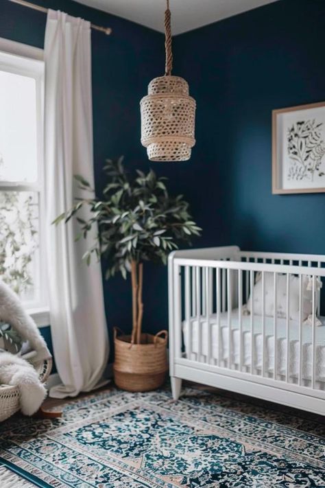 Cozy Grey and Blue Nursery Ideas for Your Home Deep Blue Nursery, Teal Nursery Boy, Gray And Blue Nursery, Dark Blue Nursery Boy, Navy Nursery Neutral, Blue Gender Neutral Nursery, Navy Blue Baby Room, Grey And Blue Nursery, Dusty Blue Nursery