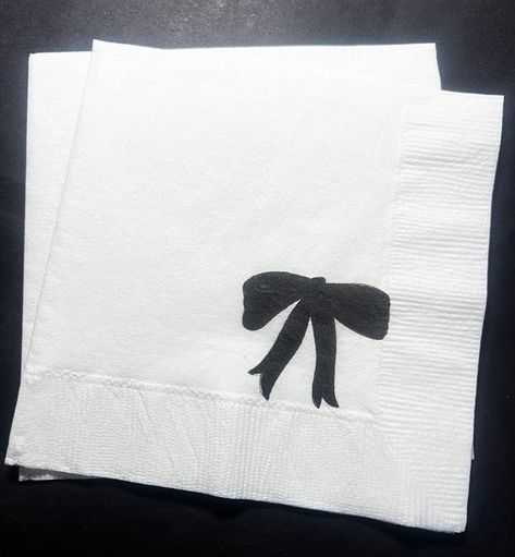 Amazon.com: Black Bow Birthday Bridal Shower Black 40th Coquette, Theme Fancy Party Whimsical Holiday - Dinner Napkins Set of 25 : Home & Kitchen Night Time Bridal Shower Ideas, Black Bow Engagement Party, Birthday Party Ideas Black And White, Black And White New Years Eve Party, Black And White Aesthetic Party, Classy Birthday Ideas, Bow Birthday Theme, Black And White Table Decorations, Black And White Sweet 16 Theme