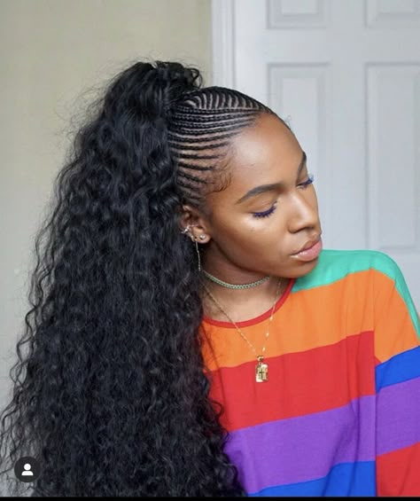 Pin on Coiffed Curly Drawstring Ponytail, Cornrow Ponytail, Wrap Around Ponytail, Ponytail Wrap, Straight Ponytail, Drawstring Ponytail, Braided Cornrow Hairstyles, Braided Ponytail Hairstyles, Braids For Black