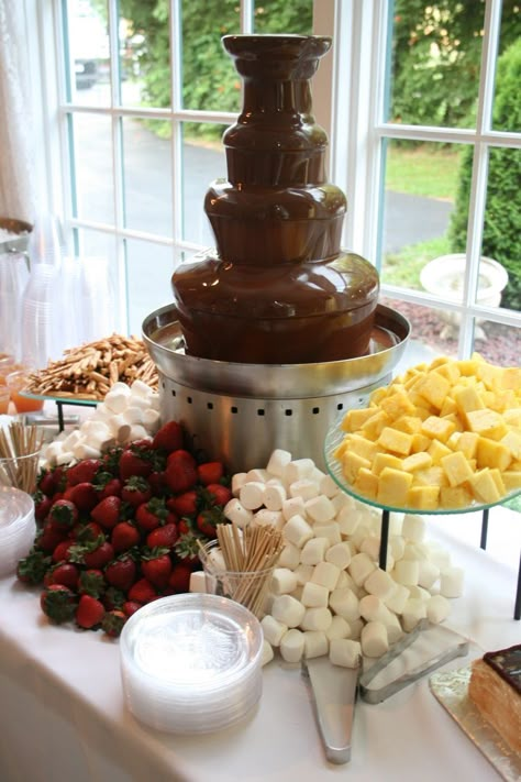 Chocolate Fountain Recipes, Minuman Starbucks, Chocolate Fountain, Sweet 17, Sleepover Food, Party Food Platters, S'mores, Dessert Buffet, Snacks Für Party