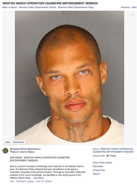 Teardrop Tattoo, Jeremy Meeks, Celebrity Mugshots, Friday Meme, 10 Funniest, Modeling Career, Frank Sinatra, E Card, Paris Hilton