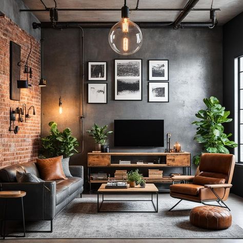 industrial design versatility Industrial Residential Design, Industrial Walls Interior, Industrial House Interior, Cosy Industrial, Industrial Interior Design Living Room, Sala Industrial, Industrial Style Interior Design, Industrial Chic Interior, Industrial Living Room Design