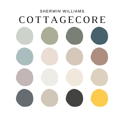 Cottagecore Farmhouse Decor, Sherwin Williams Home Color Palette, Cottagecore Paint Scheme, Cottagecore Bedroom Colors, Countryside Colour Palette, Cottagecore Room Color, Vintage Cottage Paint Colors, English Country Paint Palette, Cottage Home Colors