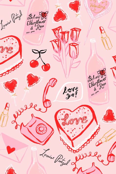 Valentines Wallpaper Iphone, Pink Prints, Collage Mural, Look Wallpaper, Valentines Inspiration, Day Wallpaper, Bakery Packaging, Hari Valentine, 2nd Year