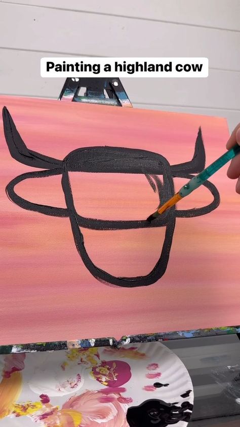 [clip] Painting the shape of a highland cow! #art #highlandcow #diy #howto #painting #tutorials #underpainting | Emily Seilhamer Art | Emily Seilhamer Art · Original audio Diy Cow Painting Easy, Diy Highland Cow Painting, Painted Highland Cow, How To Paint Cow Print, How To Paint A Highland Cow, How To Draw A Highland Cow, Highland Cow Tutorial, Highland Cow Painting Easy, Cow Painting Easy