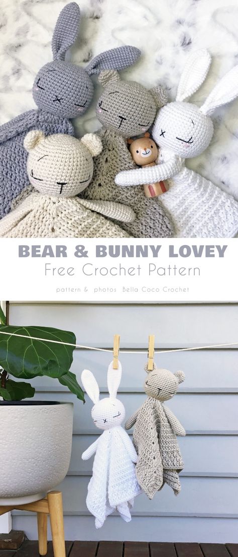 Cute Baby Lovey Free Patterns Crochet Lovey Free Pattern, Bear And Bunny, Crochet Baby Projects, Hantverk Diy, Bunny Lovey, Crochet Baby Gifts, Lovey Pattern, Crochet Lovey, Easy Crochet Baby