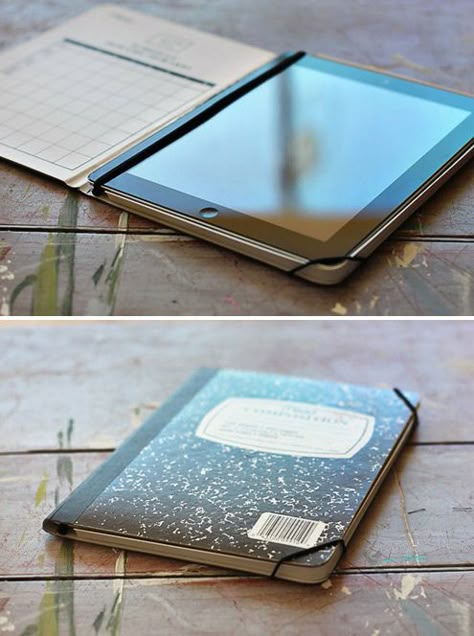 DIY - How to Make a Stylish iPad Case from a Notebook. Easy. You could do this so many different ways too. With construction paper on the outside of the composition book of even with paint. Diy Ipad Case, Ipad Notebook, Desain Pantry, Kids Holiday Gifts, Diy Father's Day Gifts, Ipad 3, Diy Holiday Gifts, Quick Diy, Father's Day Diy