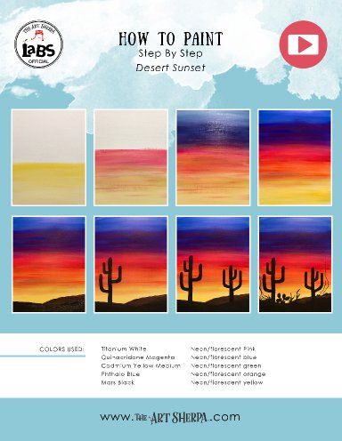 Sunset Painting Diy, Desert Sunset Painting, Desert Background, Deserts Easy, Desert Sunset, Black Neon, Sunset Colors, Acrylic Painting Tutorials, Sunset Painting