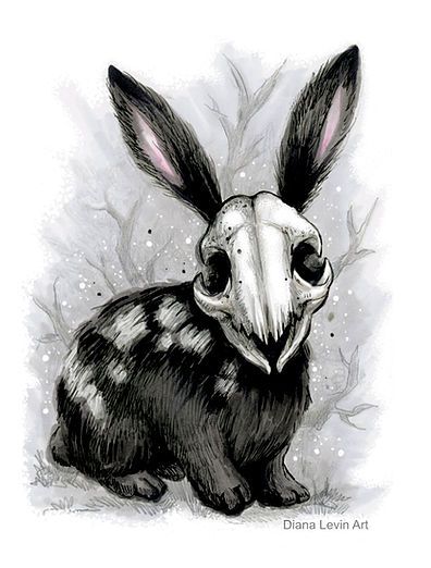 Dark Horror Fantasy by Diana Levin Art | Ghoulish Bunny Studios | Spooky Halloween Decor | |United States Creepy Ink Drawings, Horror Bunny, Creepy Fairy, Horror Fantasy Art, Rabbit Skull, Buda Wallpaper, Evil Bunny, Skull Art Print, Spooky Halloween Decor