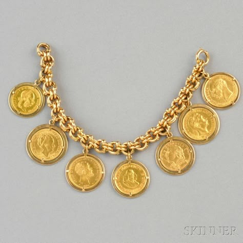 Coin Gold Bracelet, Coins Bracelet Gold, Gold Logo Ideas, Coin Accessories, Gold Coin Bracelet, Touch Bracelet, Gold Coin Jewelry, 3d Metal Art, Gold Coin Ring