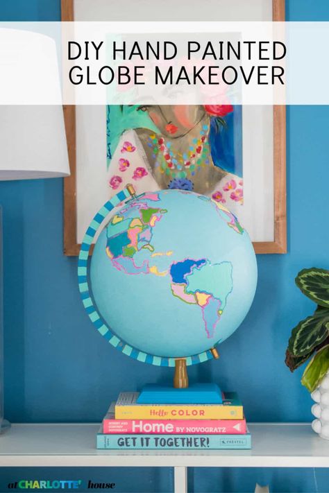 Diy Globe Projects, Painted Globe Diy, Globe Makeover, Globe Diy Projects, Diy Travel Decor, Mobile Classroom, Travel Theme Decor, Globe Projects, Hand Painted Globe