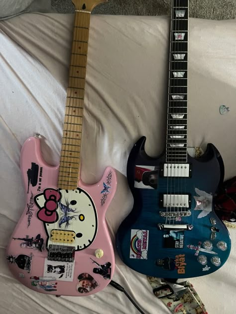 hello kitty Stratocaster gibson sg guitar cute sticker Sg Guitar Aesthetic, Gibson Sg Aesthetic, Hello Kitty Electric Guitar, Electric Guitar Stickers, Guitar Aesthetics, Hello Kitty Guitar, Guitar Decorations, Sg Guitar, Guitar Aesthetic