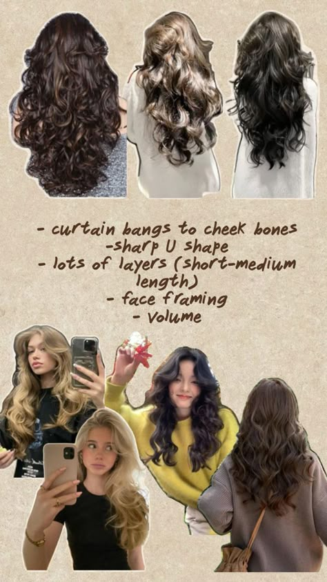 Wavy hair, curtain bangs, layers, u shape Wavy Hair Curtain Bangs Layers, Old Silk Press, Wavy Hair Curtain Bangs, Curtain Bangs Layers, Lace Frontal Hairstyles, Baby Bangs Long Hair, Wavy Mid Length Hair, Wavy Layered Hair, Bangs Layers