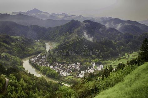 Village in a river valley. Old asian village in a river valley with mountainous , #spon, #valley, #asian, #Village, #river, #village #ad Old Village Aesthetic, Village In Forest, Village River, Asian Village, Planner Images, December Snow, River Village, Earth Kingdom, Forest Village