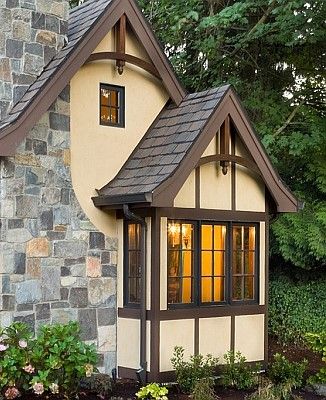 Small European House, Tudor Cottage, Log House, Tiny House Floor Plans, European House, Stone Fireplace, Small House Design, Log Homes, House Floor Plans