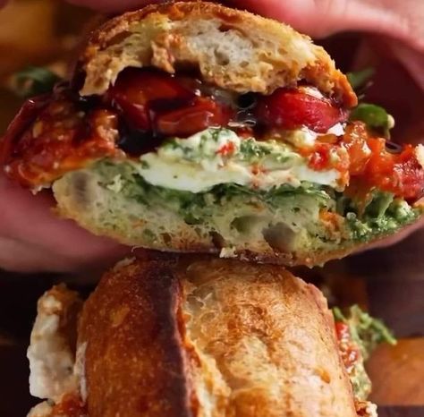 Stanley Tucci Recipes 🍝🍛🌭🍕 | Burrata Caprese Sandwich with Cherry Tomato Confit | Facebook Cherry Tomato Confit, Stanley Tucci Recipes, Tucci Recipes, Burrata Caprese, Tomato Confit, French Toast Bites, Easy French Toast, Cinnamon Roll French, Cinnamon Roll French Toast