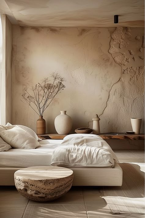 Explore a collection of over 100 designs for achieving serene simplicity in Wabi Sabi bedrooms. Embrace the art of imperfection and organic textures to curate a tranquil sanctuary that exudes warmth and tranquility. Discover the timeless charm of Wabi Sabi with weathered wood furniture and softly worn textiles. #WabiSabiBedroom #SereneSimplicity #TranquilSanctuary Wasabi Bedroom, Boho Tulum Decor, Wabisabi Bedroom, Diy Japandi, Wabi Sabi Ceiling, Wabi Sabi Interior Living Rooms, Calm Interior Design, Wabi Sabi Interior Bedrooms, Wabi Sabi Color Palette