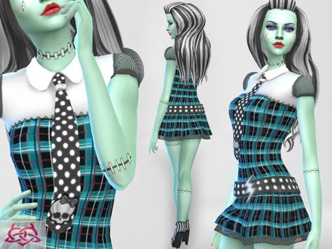 Monster High - Frankie Stein clothes, hairstyle, shoes and seams!  Found in TSR Category 'Sims 4 Sets' Sims 4 Cc Frankie Stein Hair, Monster High Sims 4 Mods, Sims 4 Cc Frankie Stein, Sims 4 Frankie Stein, Sims 4 Cc Monster High Draculaura, Sims 4 Cc Monster High Clothes, Frankie Stein Sims 4 Cc, Ts4 Halloween Costumes, Sims Monster High