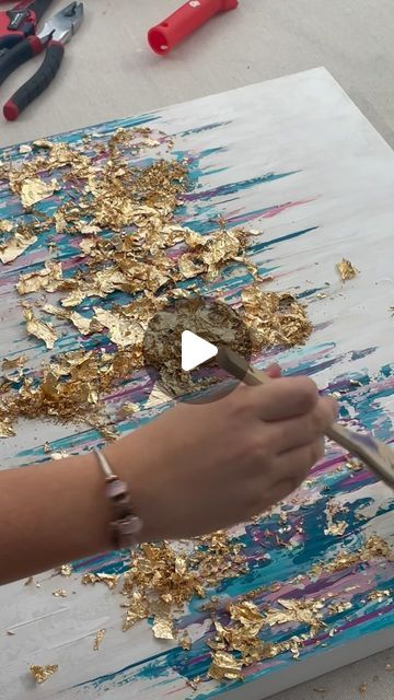 Acrylic Painting Ideas On Canvas Abstract Art Diy Gold Leaf, Gold Leaf Art Ideas, Abstract Gold Leaf Painting, Art With Gold Leaf, Paint Abstract Art, Painting With Gold Leaf, Abstract Art Paintings Acrylics, Paint Abstract, Abstract Art Diy