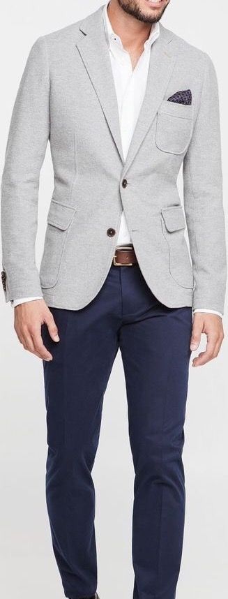 Couldn't hurt to throw a pocket square in there Chinos And Blazer Men, Grey Blazer Outfit Men Casual, Light Grey Blazer Outfit Men, Grey Blazer Outfit Men, Blazer Men Casual, Blue Chinos Men, Grey Blazer Outfit, Grey Chinos Men, Chinos Men Outfit