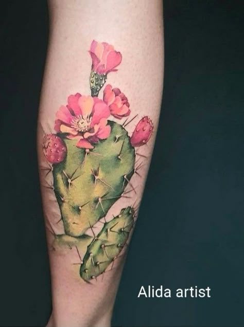 Succulent And Cactus Tattoo, Succulent Back Tattoo, Cactus Sleeve Tattoos For Women, Cactus Flower Tattoo Desert Rose, Flowering Cactus Tattoo, Cactus Tattoo With Flowers, Flower Cactus Tattoo, Cactus Flowers Tattoo, Cactus Bloom Tattoo