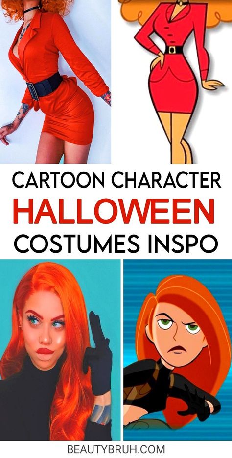 Halloween Costume Inspo based off your favorite cartoon character! #halloween Womens Cartoon Costume, Pepper Ann Costume, Iconic Redheads Halloween, Halloween Costumes Women Cartoon, Iconic Curly Haired Movie Characters, Halloween Costumes Tan Skin, Nickelodeon Costume Ideas, Old Cartoon Costumes, Famous Characters Costumes Women