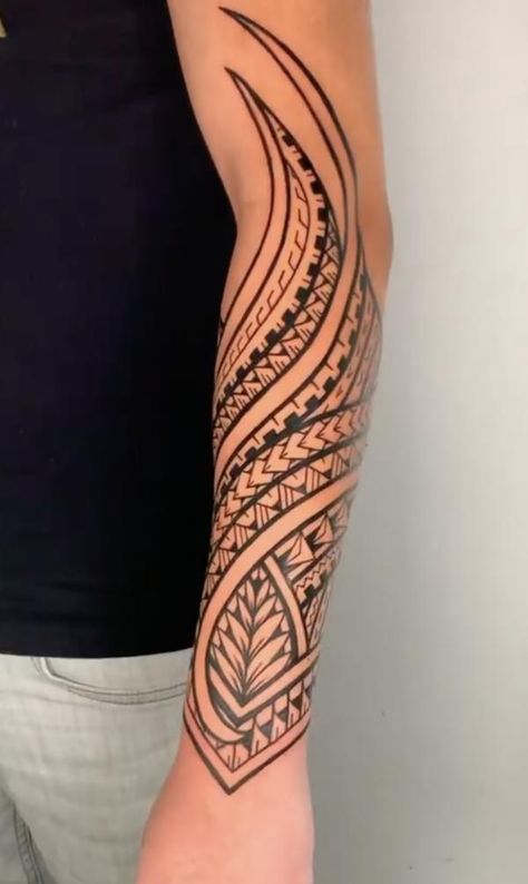 Tribal half sleeve tattoo for men Samoan Arm Tattoo For Men, Forearm Trible Tattoos, Polynesian Tattoo Designs Forearm, Half Arm Tattoo Men, Hawaiian Tattoo For Men, Half Sleeve Tattoos Polynesian, Half Sleeve Tattoo For Men, Henna For Men, Polynesian Forearm Tattoo