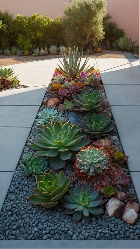 Rustic River Rock and Succulent Pairings for Naturalistic Gardens - Cheerful Talks Succulent Rock Garden, Succulent Garden Landscape, Succulent Landscape, Succulent Frame, Naturalistic Garden, Succulent Landscape Design, Small Front Yard Landscaping, Succulent Garden Design, Succulent Landscaping