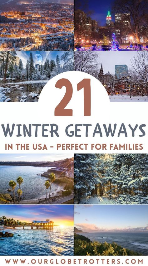 Looking for a festive winter escape, somewhere to learn to ski or maybe an escape to winter sun? We've rounded up the best family vacations you can take within the USA. Favorite family winter vacation destinations | Warm winter vacation Destinations | Family Ski Resorts in the US | US Family vacation ideas | Our Globetrotters Family Travel Blog New Years Vacation Ideas, Winter Family Vacations In The Us, Ski Resorts In The Us, Winter Vacations In The Us, Us Family Vacations, Resorts In The Us, Winter Travel Ideas, New Zealand Winter, Family Vacations Usa