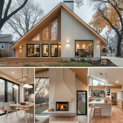 The minimalist design of this home creates an airy, open appearance Minimalist Modern House Interior, Modern Scandinavian Exterior House, Scandi Bungalow, Shnordic House, House Floorplan Ideas, Scandinavian Home Design Architecture, Scandinavian Mountain House, Scandinavian Cabin Design, L Shaped Home