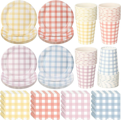 130 Pcs Gingham Party Supplies Tableware Set Includes Disposable Checkered Plaid 40 Pcs 9" Plates 40 Pcs 9 oz Cups 50 Pcs Lunch Napkins for Backyard Barbecues Picnic Birthday Dinner Party #ad #babyshower #babyshowerideas #babyshowersupplies #babyshowertheme #babyshowerdecorations #babyshowerpartysupplies #locallygrownparty #locallygrownbabyshower #gingham #plaid Pie Baby Shower Theme, Plaid Birthday Party, Pi Day Party, Birthday Beach Party, Picnic Themed Parties, Gingham Party, Picnic Baby Showers, Cookout Party, Egg Party