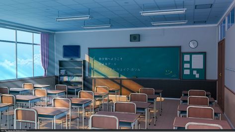 ArtStation - Anime Classroom, Anas Khalil Backgrounds For Tiktok, Gacha Life Green Screen, Anime Locations, Notion Library, Classroom Background, Classroom Interior, Anime Tattoo Designs, Anime Classroom, School Hallways