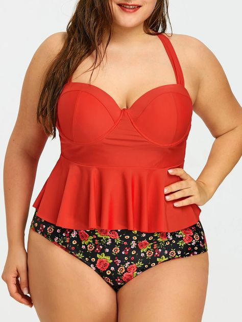 Peplum Swimsuit, Peplum Tankini, Swimsuit Floral, Plus Size Peplum, Plus Size Tankini, Push Up Swimsuit, Tankini Swimsuit, Swimwear Tankini, Floral Peplum