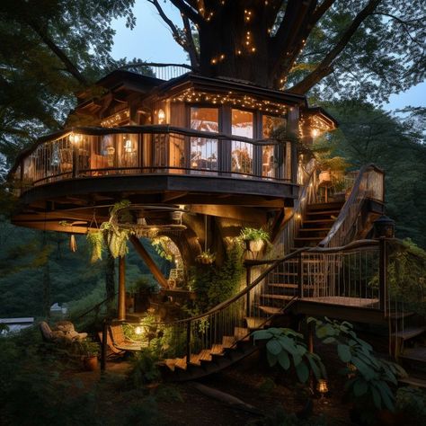 Tree House Room Ideas, Treehouses To Live In, Luxury Tree House Mansions, Tree House House, Tree House Bloxburg, Dream House Nature, Unique Architecture House, Huge Tree House, Tree House Homes