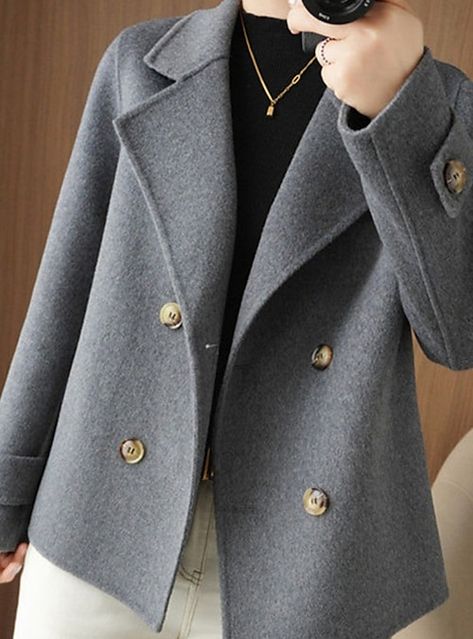 Womens Wool Coats Short, Elegant Single-breasted Wool Coat For Business Casual, Short Coats For Women, Chic A-line Wool Outerwear, Elegant A-line Wool Coat, Winter Semi-formal Wool Coat With Hidden Button Closure, Street Style Jacket, Winter Coat Short, Stylish School Bags