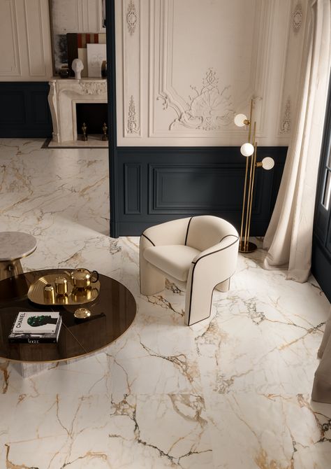 Calacatta Oro Marble, Porcelain Superstore, Gray Tiles, Italian Marble Flooring, Tiles Living Room, Floor Marble, Redesign Ideas, Marble Flooring Design, Tile Floor Living Room