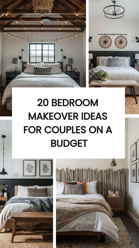 Check out these 20 Bedroom Makeover Ideas For Couples On A Budget! Are you looking to refresh your bedroom? Are you feeling like a bedroom makeover? I've got you! When it comes to giving your bedroom a makeover, it doesn’t have to be expensive or complicated. Whether you’re a couple looking to refresh your space or just wanting to create a cozy retreat, you'll find lots of ideas here. Bath And Bedroom Together, Bedroom Decor Master For Couples On A Budget, Bedroom Budget Makeover, Double Bedroom Ideas For Couples, Master Bedrooms Ideas For Couples Simple, Master Bedrooms Decor Rental Friendly, Owners Suite Bedroom Ideas, Awesome Bedrooms For Couples, Bedroom Inspirations Master Before And After