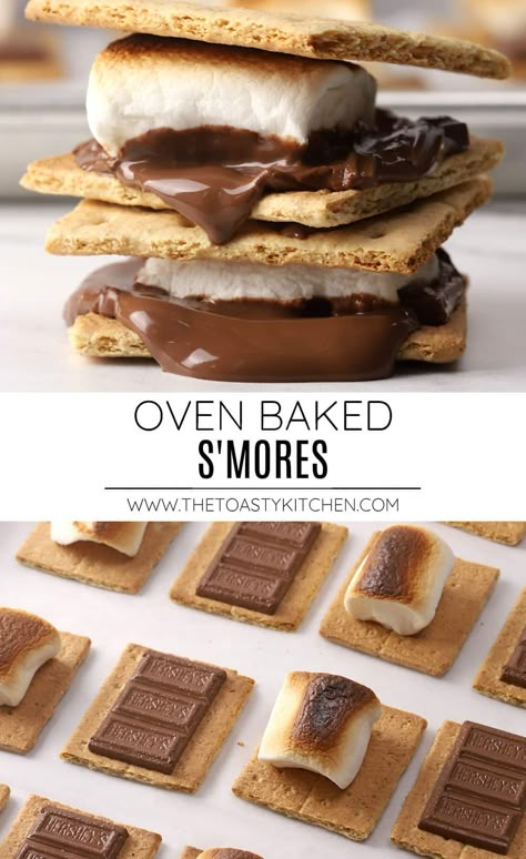 Taste Of Home Mini Smores, S’mores Oven Easy, Oven Smores Recipes, Smores Oven, Camping Theme Decor, Cream Cheese Desserts Easy, Oven Smores, Summer Vegetable Recipes, Baked Smores