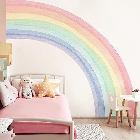 Watercolor Rainbow Wall, Rainbow Wall Mural, Boho Rainbow Wall, Rainbow Bedroom, Living Room Playroom, Rainbow Wall Decal, Polka Dot Wall Decals, Polka Dot Walls, Kids Room Wall Decals