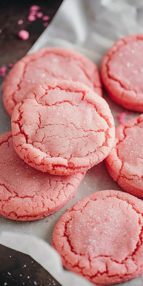 Pink Sugar Cookies [25 Minutes] - Chasety Pink Sprinkle Cookies, Pink Velvet Cookies Crumble, Pink Frosted Sugar Cookies, Valentine Sprinkle Cookies, Baby Ruth Cookies, Pink Cookie Recipes, Pink Baking Recipes, Cookies For Birthday Party, Pink Baby Shower Food Ideas