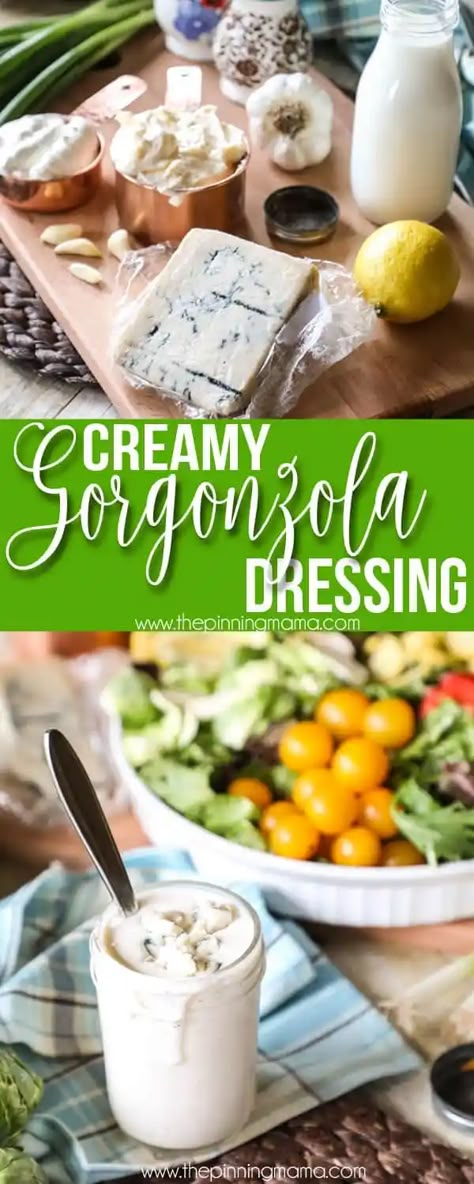 Gorgonzola Dressing Recipe, Gorgonzola Dressing, Gorgonzola Recipes, The Pinning Mama, Gorgonzola Salad, Easy Salad Dressing Recipes, Salad Dressing Recipes Healthy, Honey Bbq Chicken, Salad Dressing Recipe