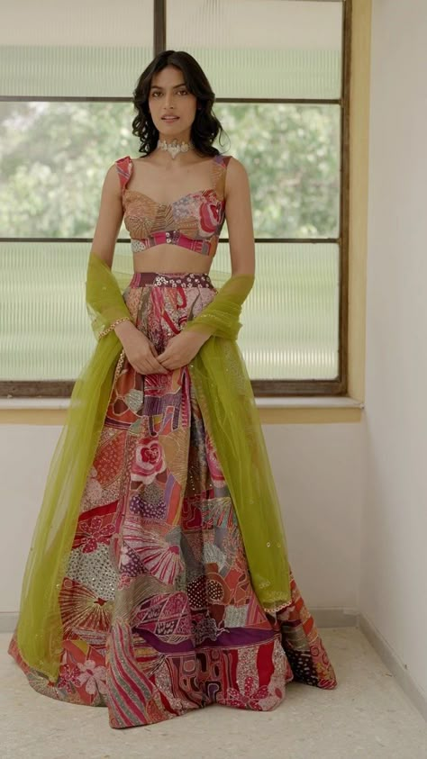 Lehengas South Indian, Colorful Indian Outfit, Casual Lehenga, Patchwork Lehenga, Aisha Rao, Wedding Lengha, Wedding Dressing, Trendy Outfits Indian, Indian Outfits Lehenga