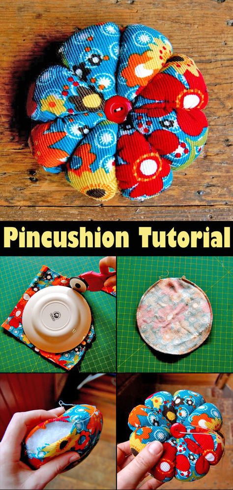 Making Pin Cushions, Wrist Pincushion Patterns Free, Easy Pin Cushion, Pin Cushion Sewing Pattern, Homemade Pin Cushions, How To Make A Pin Cushion Diy, Pincushions To Make Ideas, How To Make A Pincushion, Teacup Pincushion Diy