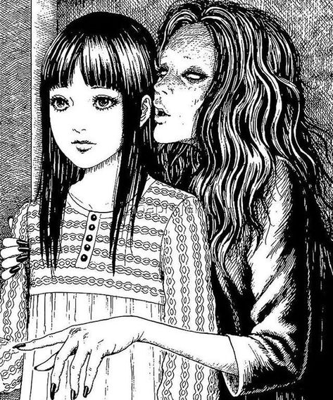 Whispering Woman, Japanese Horror, Junji Ito, Gothic Anime, Dark Art Illustrations, Manga Artist, Creepy Art, Anime Wall Art, Two Girls