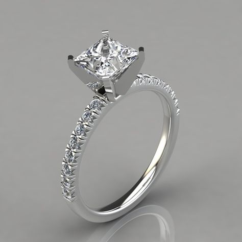 Princess Cut French Pave Engagement Ring 14k White Gold (212w).  This Magnificent French Style Setting Engagement Ring is made to order in Platinum, 14K or 18K White or Yellow Solid Gold. It can be customized to your exact specifications to accommodate a center stone from 1.0 to 2.0 carats.  https://www.puregemsjewels.com/product/princess-cut-french-pave-engagement-ring-14k-white-gold/  #PureGemsJewels #engagementrings #goldrings Gold Wedding Rings Princess Cut, Engagement Rings Styles, Platinum Rings, Princess Cut Engagement, Princess Cut Gold, Cut Engagement Rings, Gorgeous Rings, Princess Cut Engagement Rings, Simple Diamonds