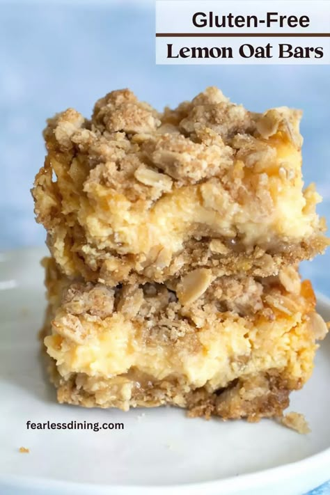 Lemon Oat Bars, Lemon Crumb Bars, Dreamsicle Salad, Dairy Free Deserts, Gluten Free Lemon Bars, Baking Gluten Free, Gluten Free Bars, Lemon Pound Cake Recipe, Crumb Bars